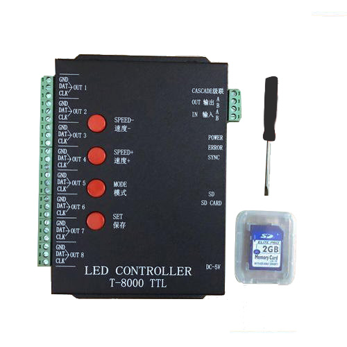 DC5/12V,Max 8192 pixels,T-8000 Series Pixel Module Full Color Controller Support Cascaded with SD Card for Programmable IC LED Lighting DC5/12V,Max 8192 pixels,T-8000 Series Pixel Module Full Color Controller Support Cascaded with SD Card for Programmable IC LED Lighting